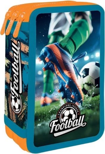 Estuche de tres pisos con motivo de fútbol