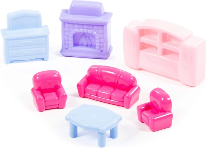 Muebles para casa de muñecas – conjunto colorido de 7 piezas