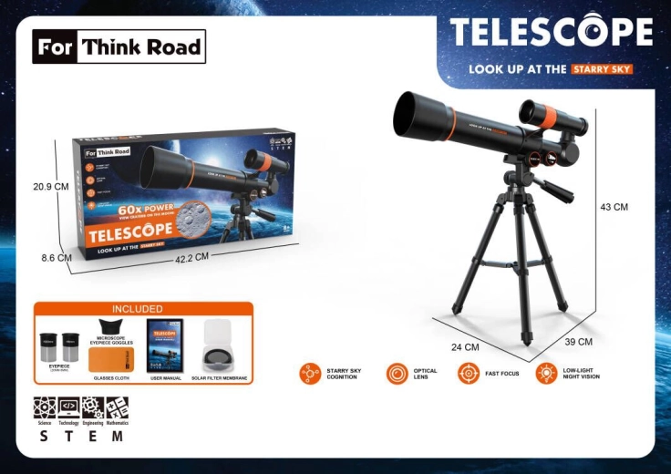 Telescopio astronómico Sparkys para niños con accesorios 60x, negro
