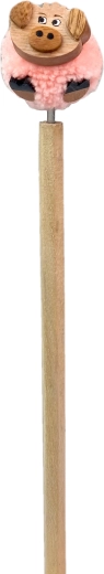 Bolígrafo de madera con pompón cerdito