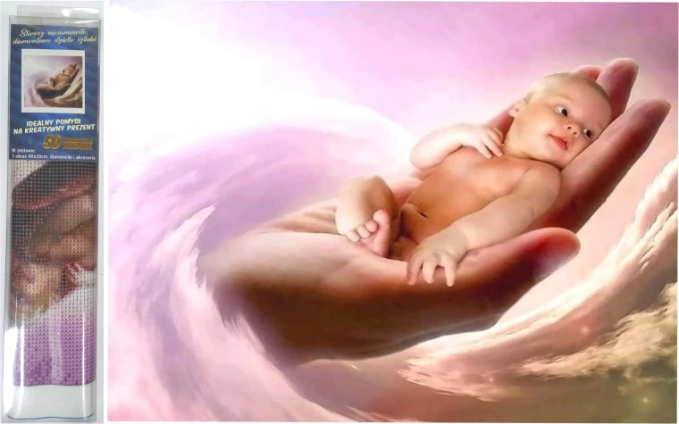 Pintura de diamantes – niño en la palma de la mano 30 × 40 cm