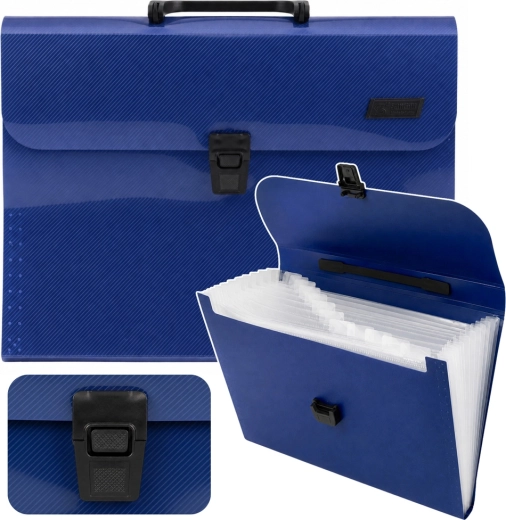 Carpeta acordeón para documentos A4 con asa, 13 compartimentos, azul - 1 pieza