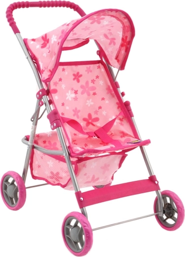 Cochecito de golf rosa para muñeca con flores y cesta