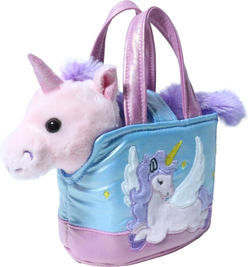 Unicornio rosa de peluche en bolso con diseño de fresa, 15 cm