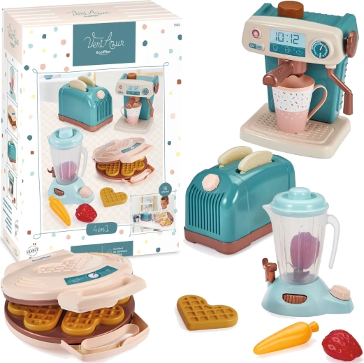 Set de cocina infantil con tostadora, cafetera, gofrera y batidora ECOIFFIER Vert Azur – 15 piezas