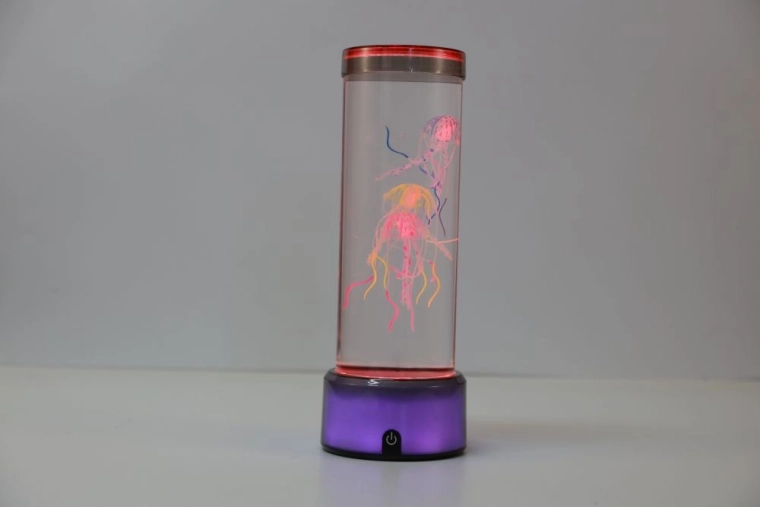 Lámpara de colores cambiantes con medusas flotantes 33 cm