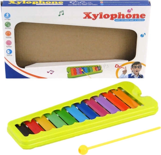 Xilófono infantil de colores con 11 teclas y baqueta