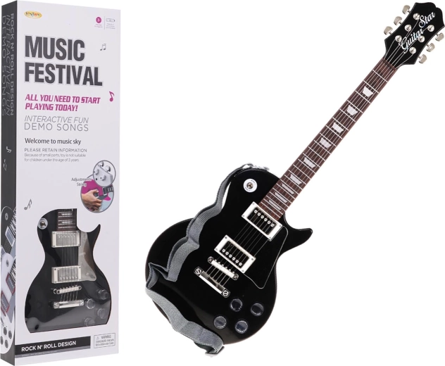 Guitarra eléctrica infantil con auriculares y micrófono – Negra