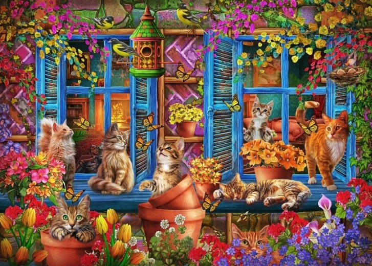 Puzzle Alféizar con gatos de 300 piezas