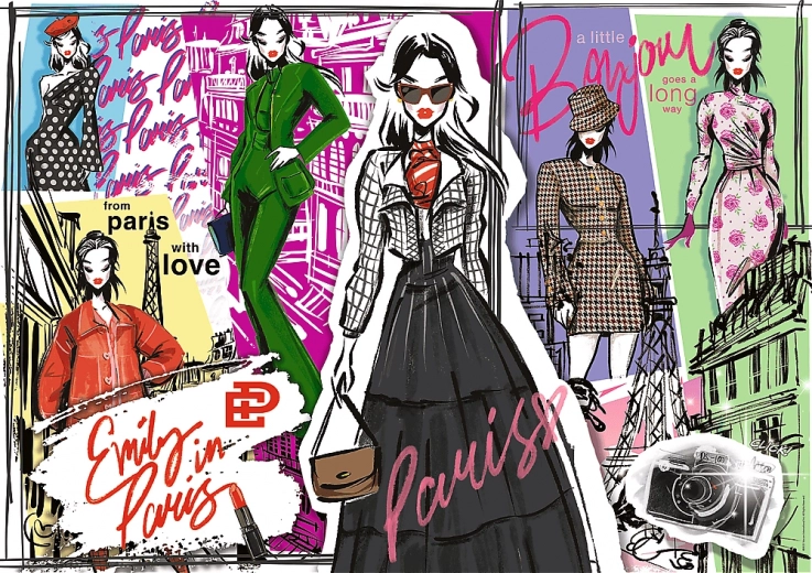 Puzzle Emily in Paris: inspiración de moda 1000 piezas