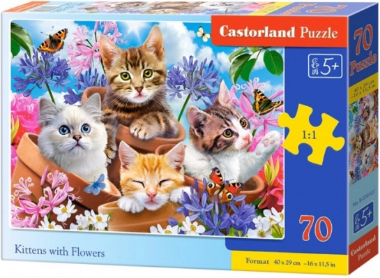 Puzzle de 70 piezas Gatitos con flores
