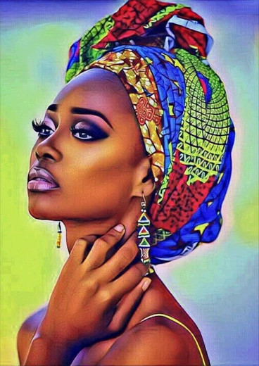 Pintura de diamantes Mujer con pañuelo de colores 30x40 cm