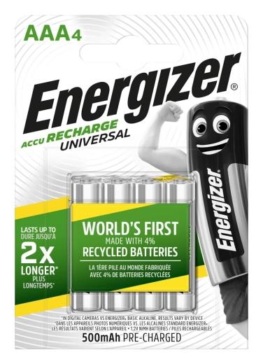 Baterías recargables Energizer AAA 500 mAh, 4 uds.