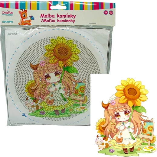 Pintura de diamantes con marco – muñeca y girasoles 20 cm