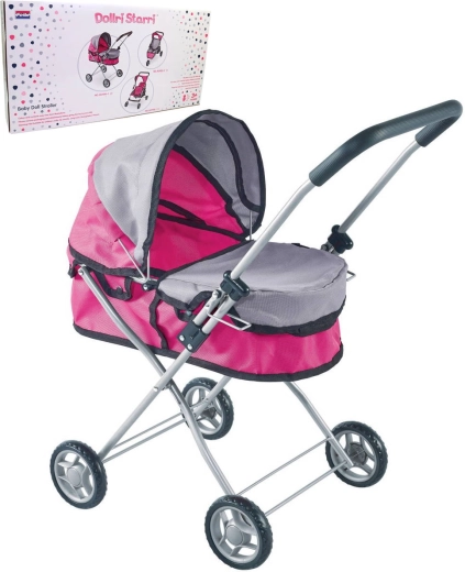 Cochecito profundo para muñeca rosa-gris (hasta 43 cm)