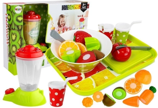Set infantil de frutas y verduras con batidora y bandeja