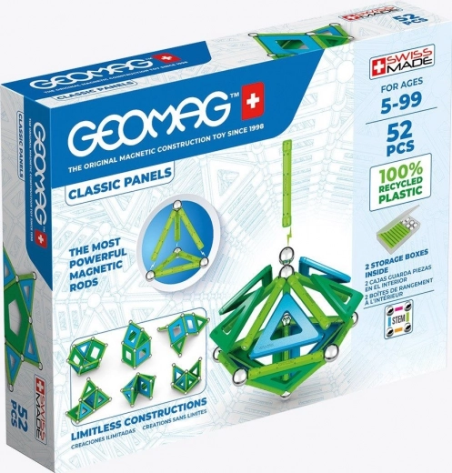 Juego de construcción magnético GEOMAG Classic Panels Recycled, 52 piezas