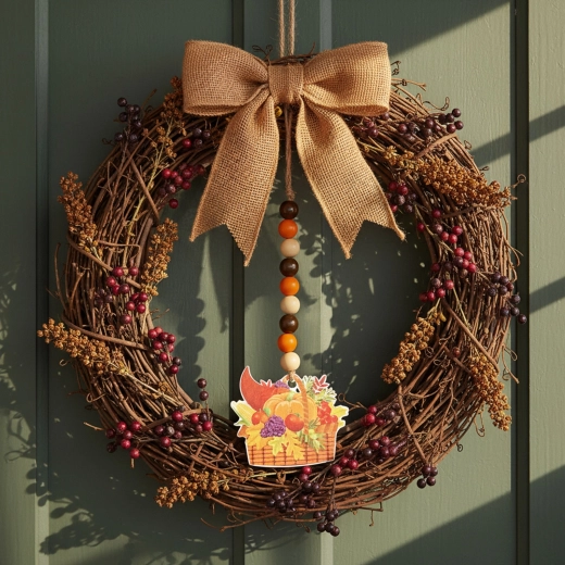 Decoración otoñal colgante cesta de la abundancia de madera 29 × 9 cm