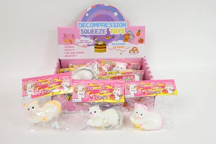 Gatito antiestrés para apretar con bolitas de colores pastel
