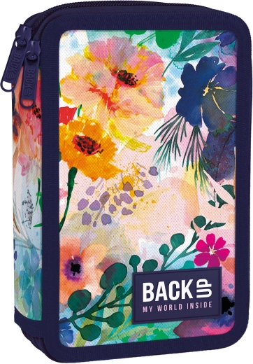Estuche de dos compartimentos con equipamiento BackUP acuarela floral
