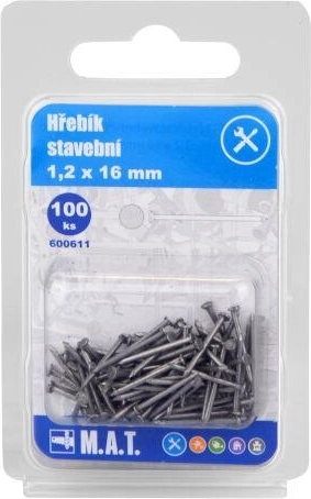 Clavos de construcción 16 × 1,2 mm, 100 uds