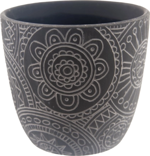Maceta de cerámica mandala negra 13 × 13 × 12 cm