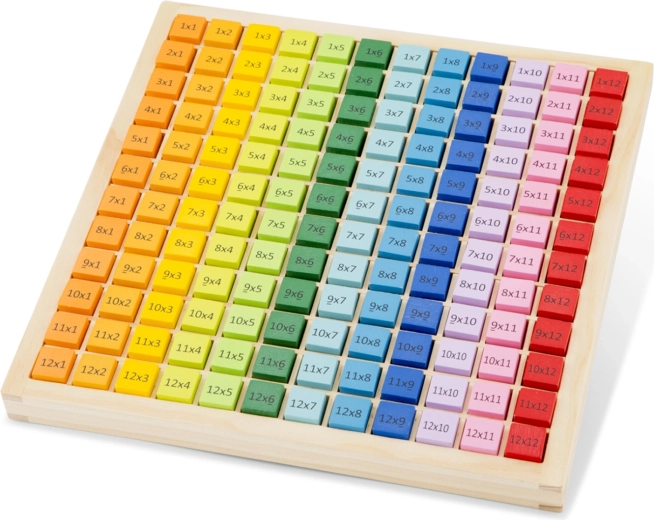 Tabla educativa de madera con tabla de multiplicar