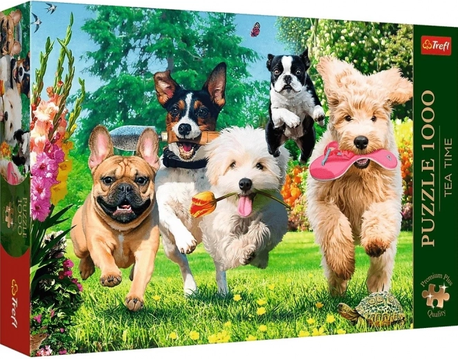 Trefl Puzzle Premium Plus Tea Time: Travesuras de perros en el jardín 1000 piezas