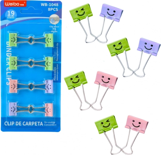 Set de clips de oficina de colores con sonrisas, 8 uds, 19 mm