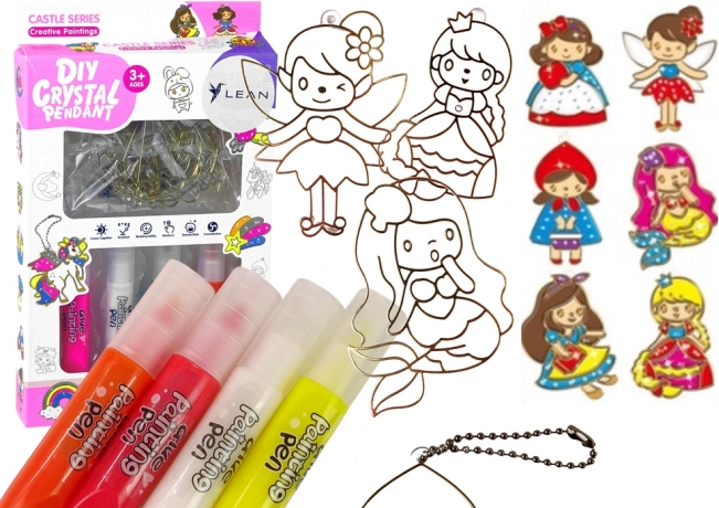 Set de colgantes tipo vidriera para pintar – princesas, 6 uds.
