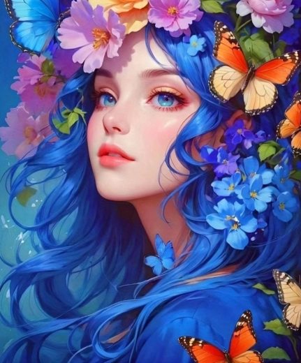 Pintura por números de una chica con flores 40 × 50 cm