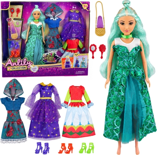 Muñeca fantasy Anlily con ropa para cambiar, vestidos y accesorios 30 cm