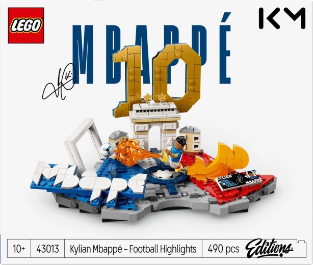 Minifigura de Kylian Mbappé en pose de acción