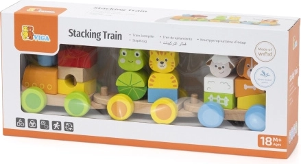 VIGA tren de madera desmontable con animales de granja, 17 piezas
