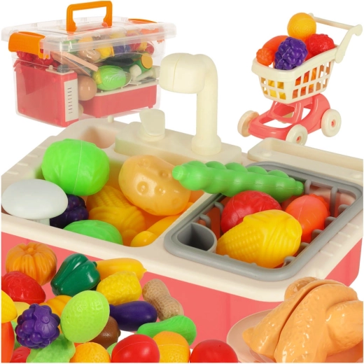 Cocina infantil con fregadero y set de corte de 54 piezas