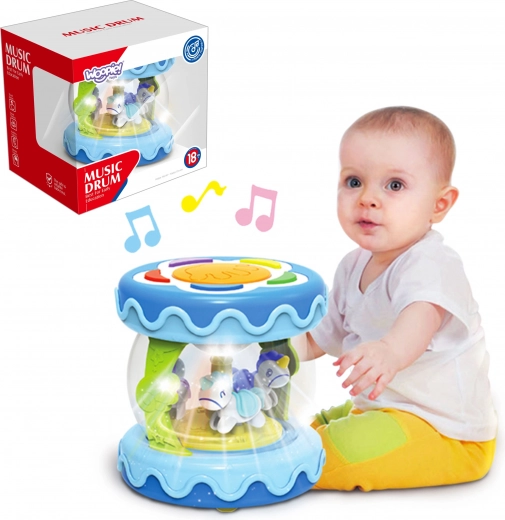 Woopie tambor infantil 3en1 con caja de música y proyector + rodillo para aprender a gatear