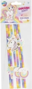 Pajitas de papel con motivo de unicornio, 6 uds.