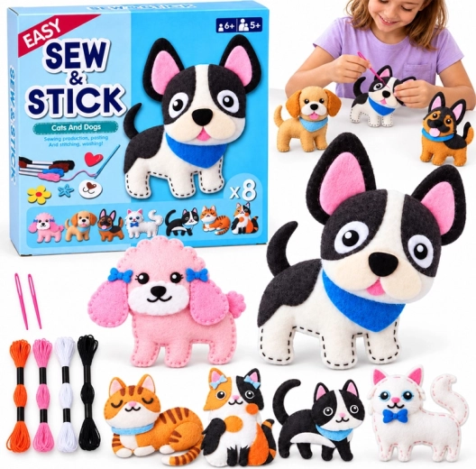 Set creativo para coser y pegar perros y gatos de fieltro