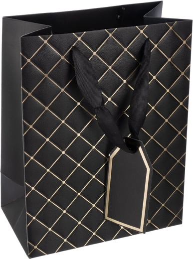 Bolsa de regalo de papel quilt negra 18 × 10 × 23 cm