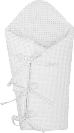 Lujosa manta envolvente con cordones de minky NEW BABY blanca 75 × 75 cm