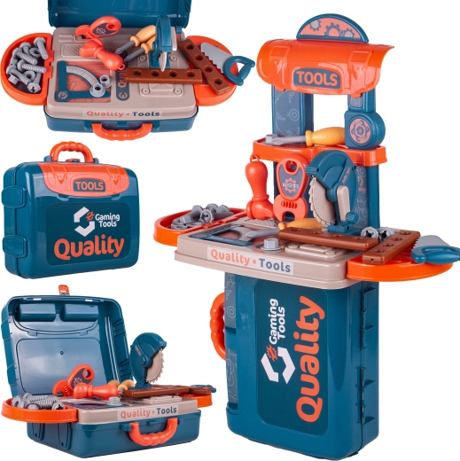 Set de herramientas en maletín – mesa de trabajo infantil 3 en 1