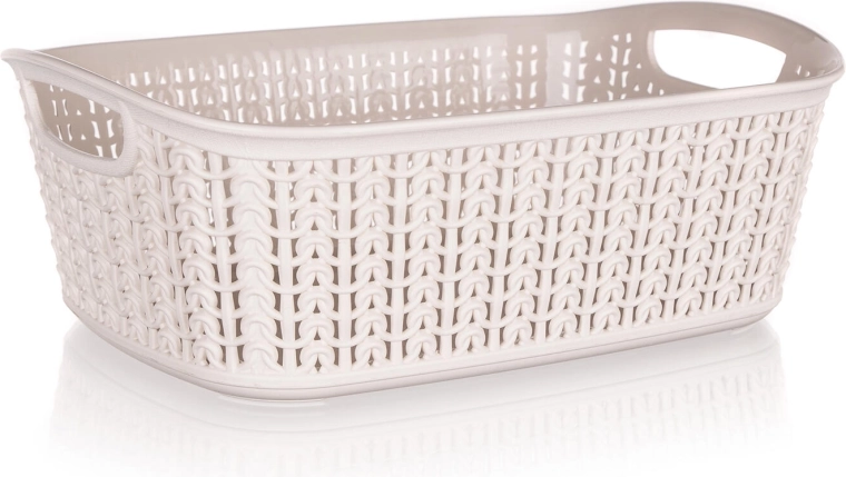 Cesta de plástico con aspecto de ratán 3 l, color crema 26,5 × 20 × 9,5 cm
