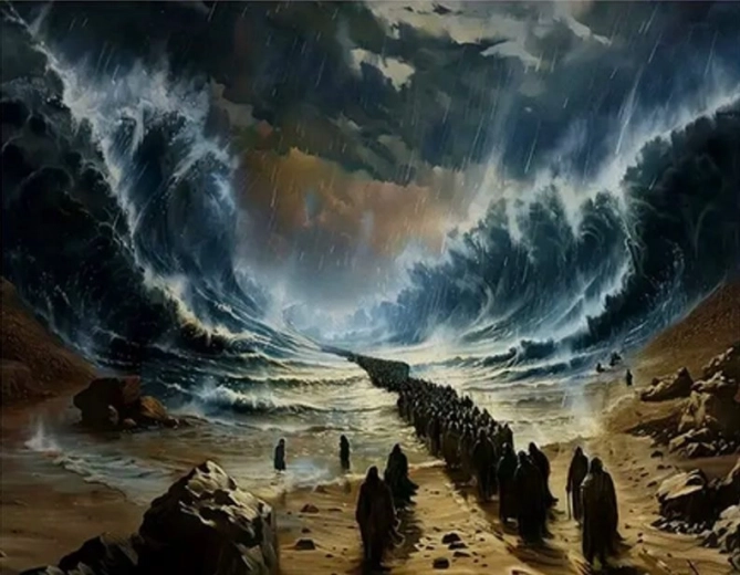 Pintura de diamantes El paso de Moisés por el mar 30 × 40 cm