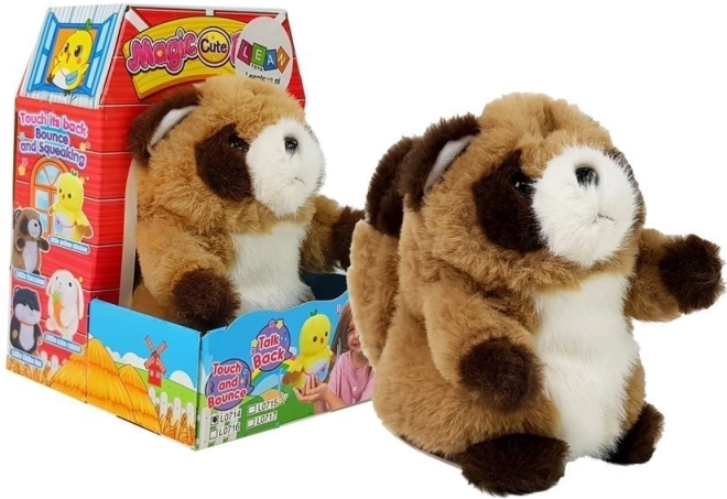 Mapache de peluche interactivo parlante que repite palabras