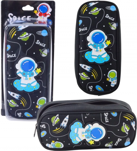 Estuche Space con astronauta, dos bolsillos, negro