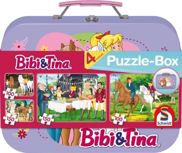 Puzle Bibi y Tina 4 en 1 en maletín de hojalata (100 y 150 piezas)