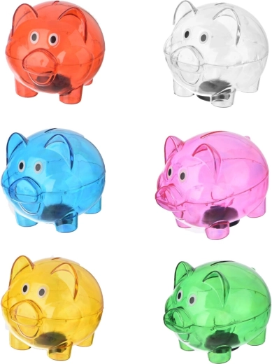 Hucha con forma de cerdito de plástico transparente