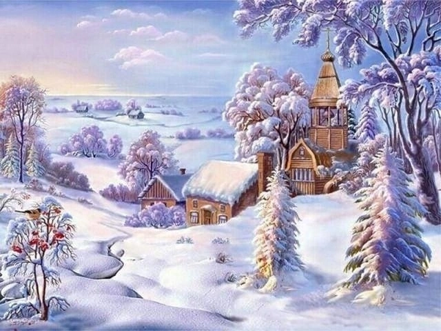 Norimpex Pintura por números Iglesia en la nieve 40 × 50 cm