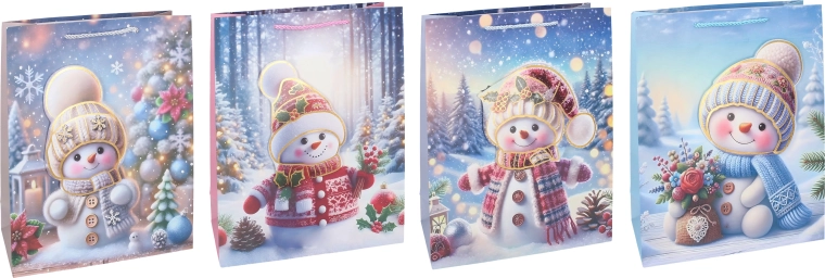 Bolsa de regalo navideña con muñeco de nieve M 26 × 32 × 10 cm - 1 unidad