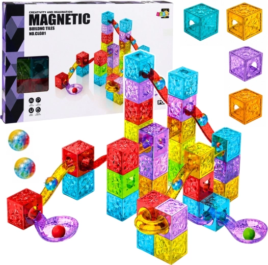 Bloques de construcción magnéticos con pista de canicas, de colores, 60 piezas